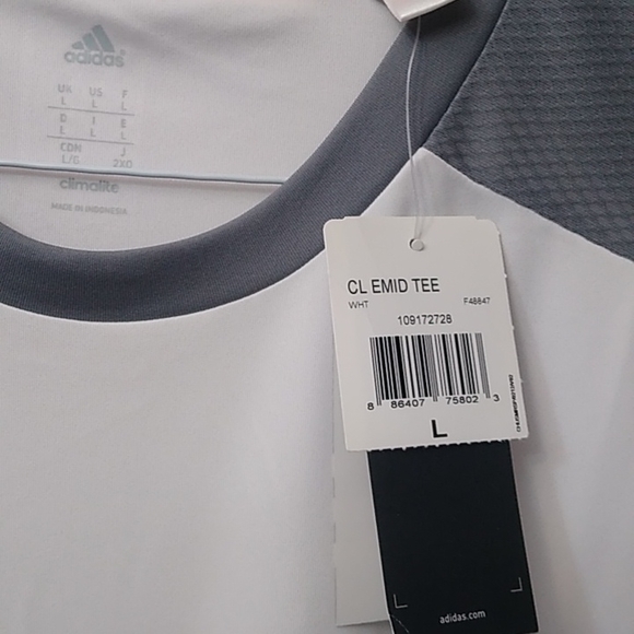 🎉HP🎉Adidas Men's Climalite Emid Crew Tee 3 Stripe F48847, White, L, NWT - Picture 6 of 6